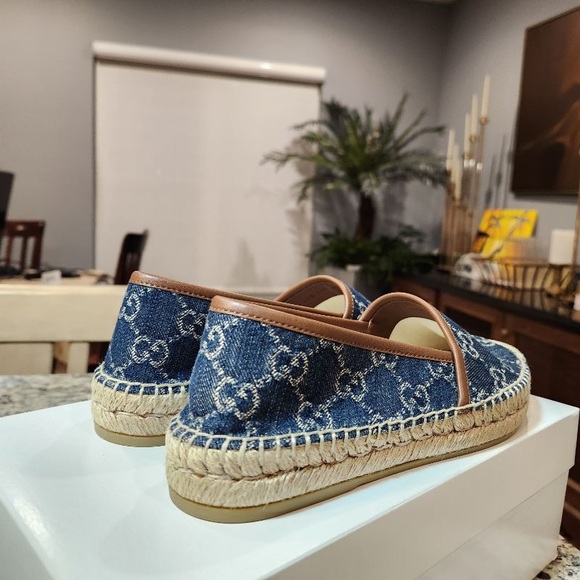 NEW GUCCI Denim GG Pillar Espadrilles Size 36.5 - Picture 5 of 11
